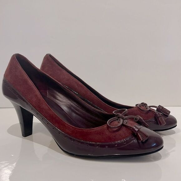 Cole Haan Burgundy‎ Suede/Patent Leather Heeled Shoes Size 7 - Picture 1 of 14
